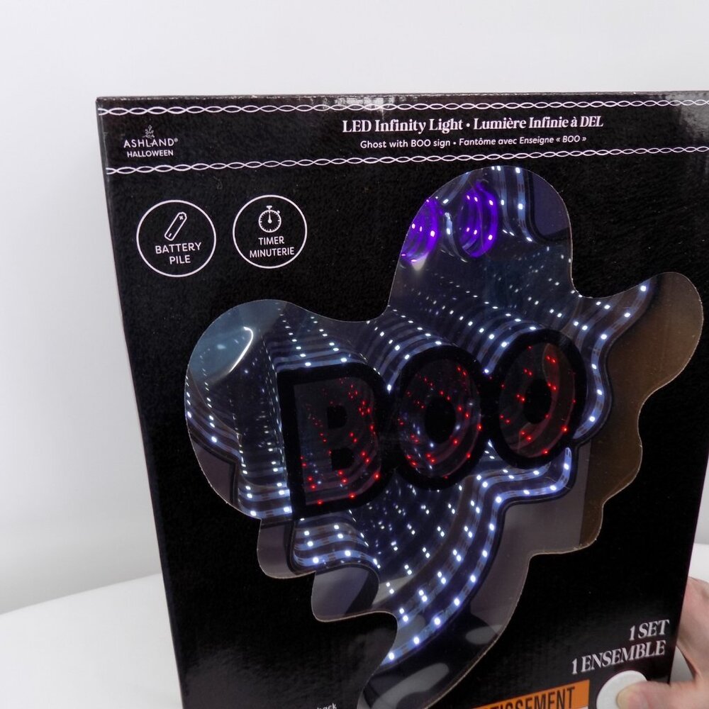 Ashland Halloween LED Infinity Light Ghost BOO Sign Battery Operated Timer New - Picture 2 of 7